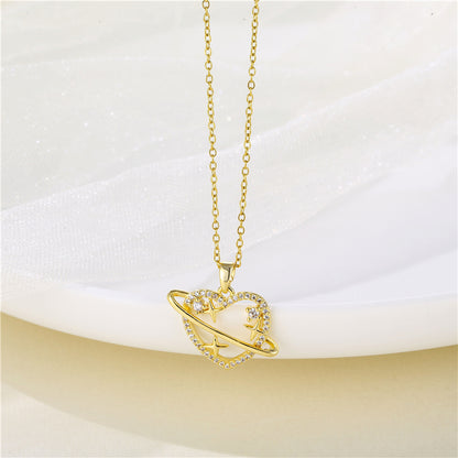 Wholesale Korean Style Christmas Tree Heart Shape Flower Stainless Steel Titanium Steel 18k Gold Plated Gold Plated Zircon Pendant Necklace