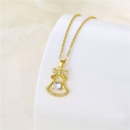 Wholesale Korean Style Christmas Tree Heart Shape Flower Stainless Steel Titanium Steel 18k Gold Plated Gold Plated Zircon Pendant Necklace