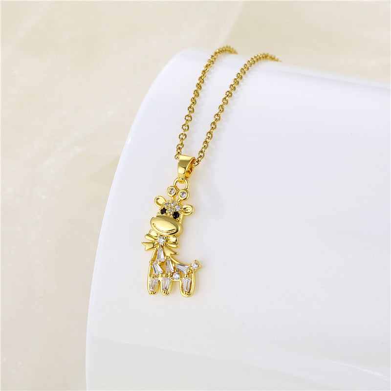 Wholesale Korean Style Christmas Tree Heart Shape Flower Stainless Steel Titanium Steel 18k Gold Plated Gold Plated Zircon Pendant Necklace