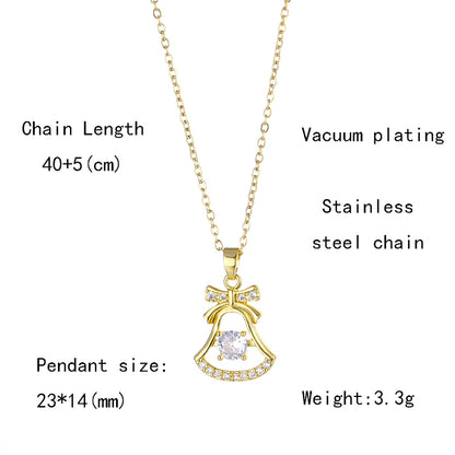 201 Stainless Steel Brass 18K Gold Plated Shiny Plating Inlay Cross Water Droplets Heart Shape Zircon Pendant Necklace