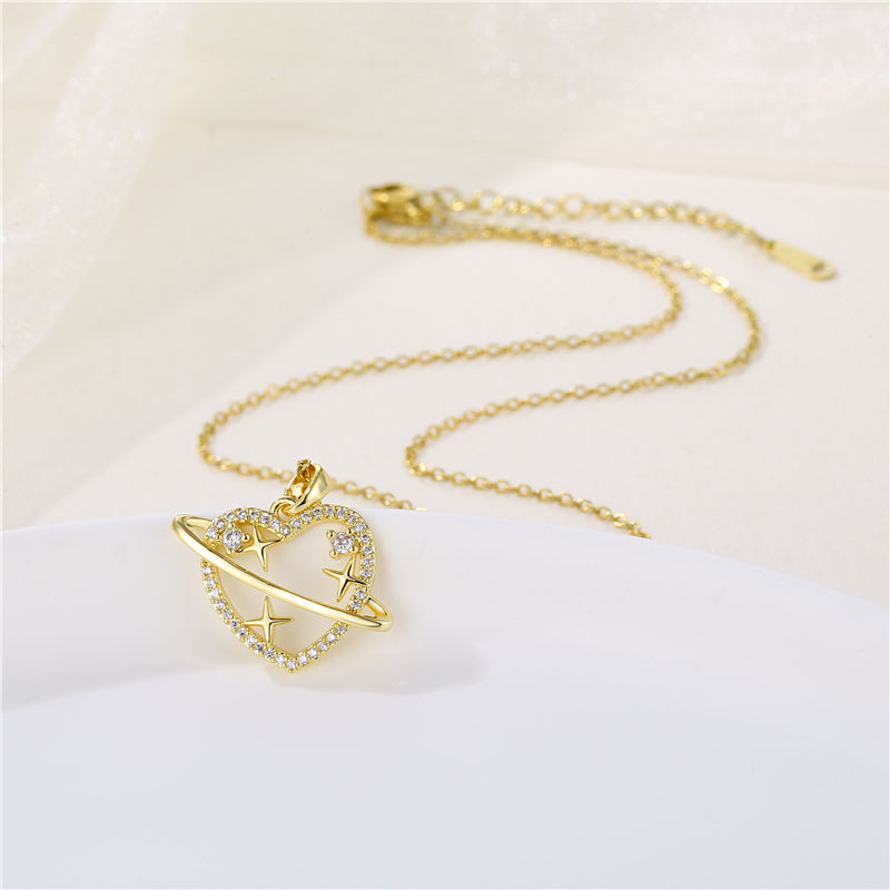 Wholesale Korean Style Christmas Tree Heart Shape Flower Stainless Steel Titanium Steel 18k Gold Plated Gold Plated Zircon Pendant Necklace