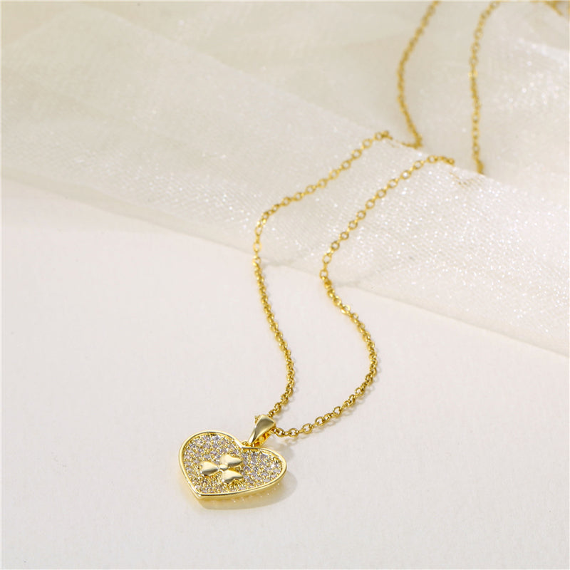 Wholesale Korean Style Christmas Tree Heart Shape Flower Stainless Steel Titanium Steel 18k Gold Plated Gold Plated Zircon Pendant Necklace