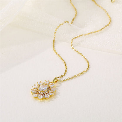 Wholesale Korean Style Christmas Tree Heart Shape Flower Stainless Steel Titanium Steel 18k Gold Plated Gold Plated Zircon Pendant Necklace