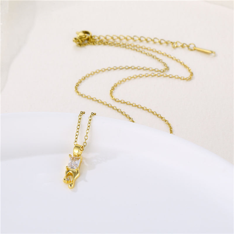 Wholesale Korean Style Christmas Tree Heart Shape Flower Stainless Steel Titanium Steel 18k Gold Plated Gold Plated Zircon Pendant Necklace