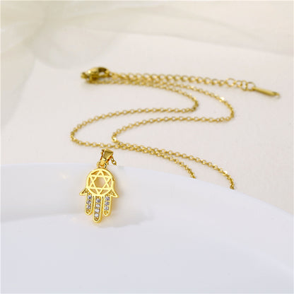 Wholesale Korean Style Christmas Tree Heart Shape Flower Stainless Steel Titanium Steel 18k Gold Plated Gold Plated Zircon Pendant Necklace