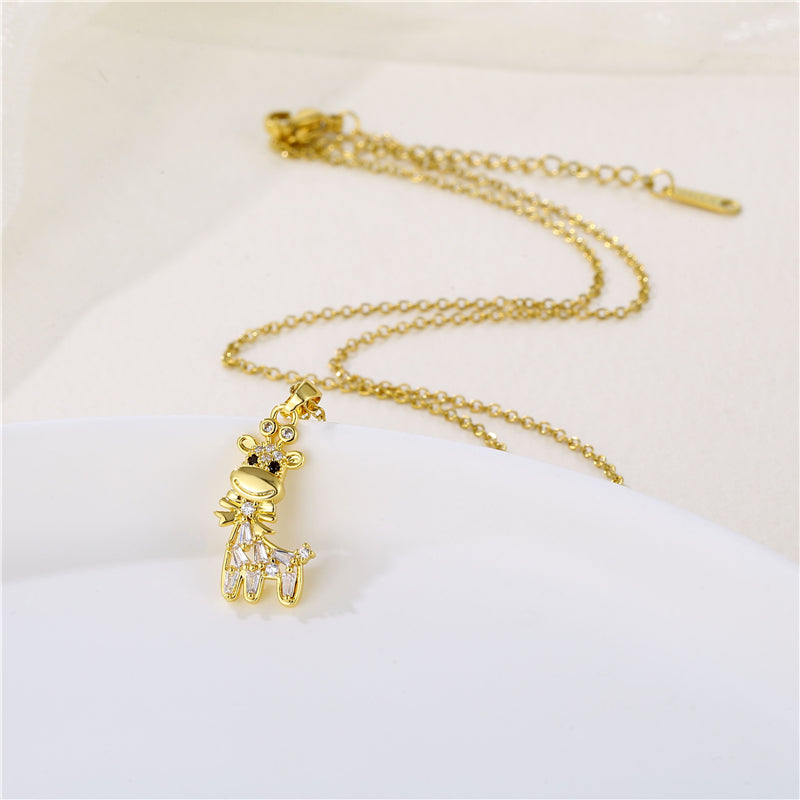 Wholesale Korean Style Christmas Tree Heart Shape Flower Stainless Steel Titanium Steel 18k Gold Plated Gold Plated Zircon Pendant Necklace