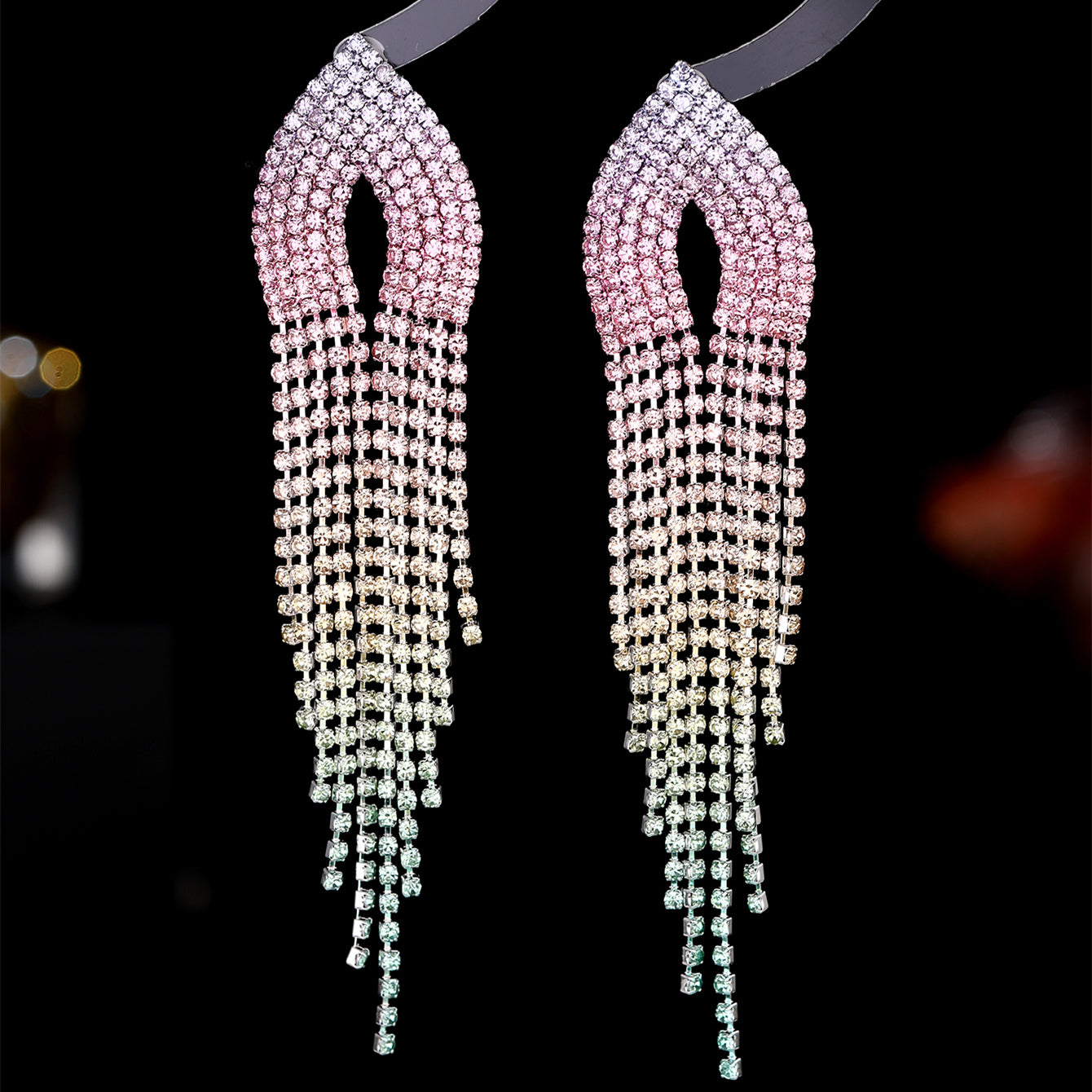 Retro Alloy Rhinestone Tassel Earrings Daily Unset Drop Earrings