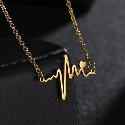 Wholesale Simple Style Electrocardiogram Titanium Steel 18k Gold Plated Silver Plated Necklace