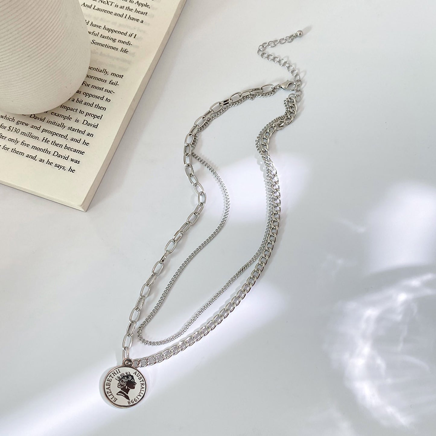 Hip-hop Vintage Style Portrait Stainless Steel Plating White Gold Plated Double Layer Necklaces