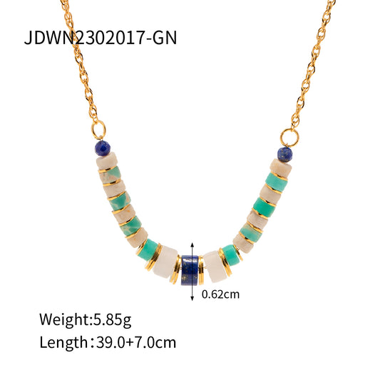 Ethnic Style Geometric Stainless Steel Lapis Lazuli 18k Gold Plated Wholesale Necklace