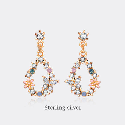 1 Pair Sweet Letter Heart Shape Flower Imitation Pearl Sterling Silver Copper Inlay Zircon Earrings