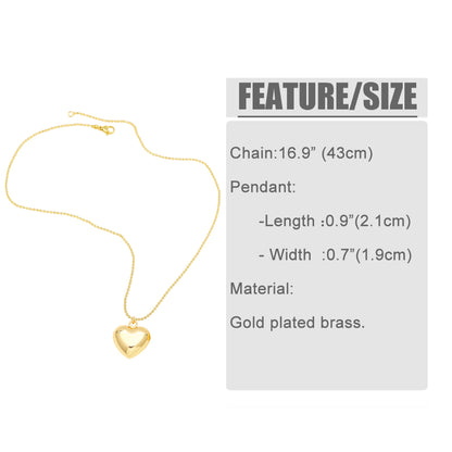 Ins Style Heart Shape Copper 18k Gold Plated Pendant Necklace In Bulk