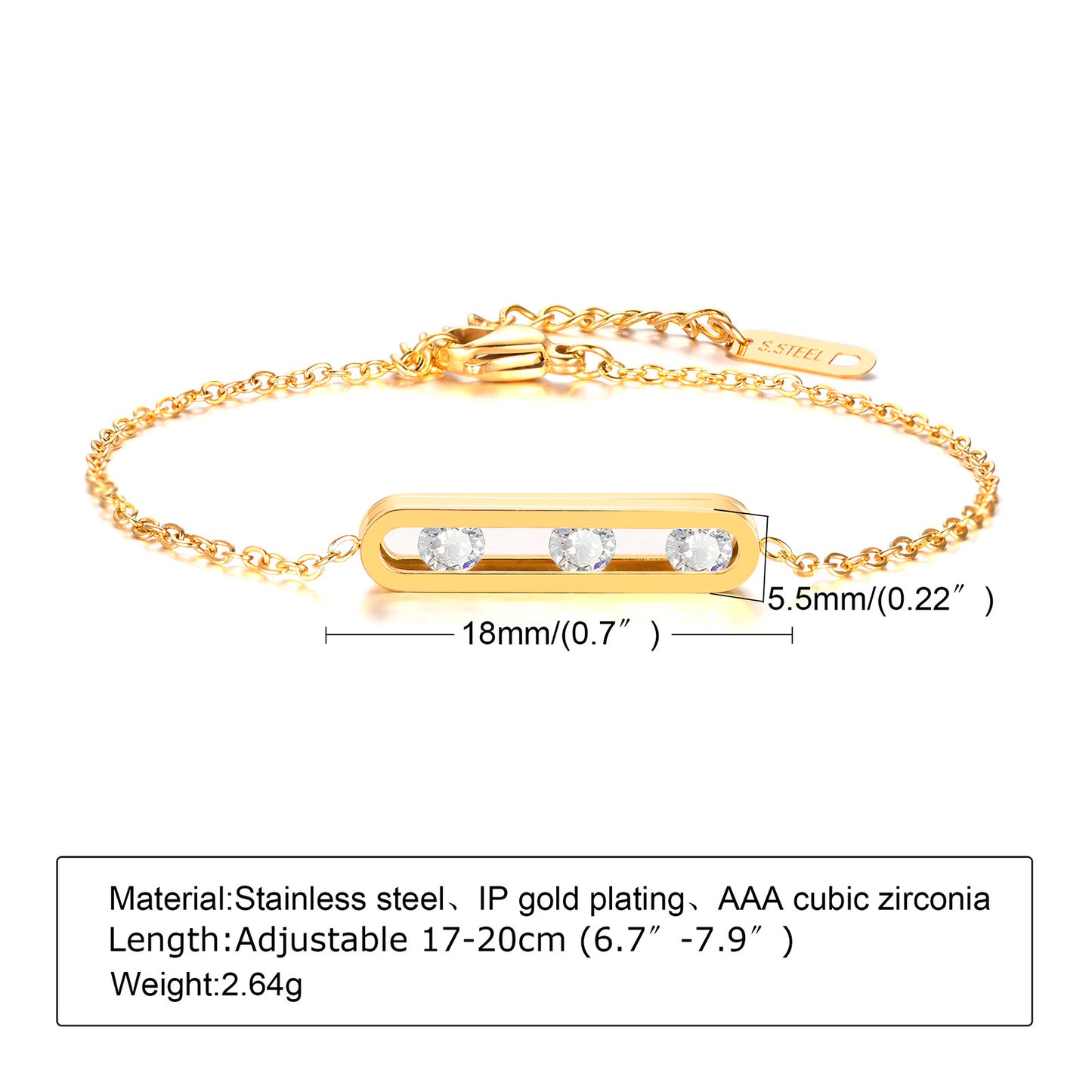 Simple Style Round Titanium Steel Inlay Rhinestones 18k Gold Plated Bracelets