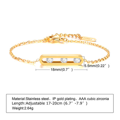 Simple Style Round Titanium Steel Inlay Rhinestones 18k Gold Plated Bracelets