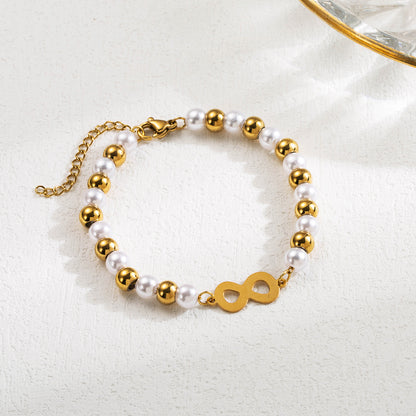 Simple Style Geometric Stainless Steel Enamel Plating Inlay Artificial Pearls Zircon Ceramic Plate 18k Gold Plated Bracelets