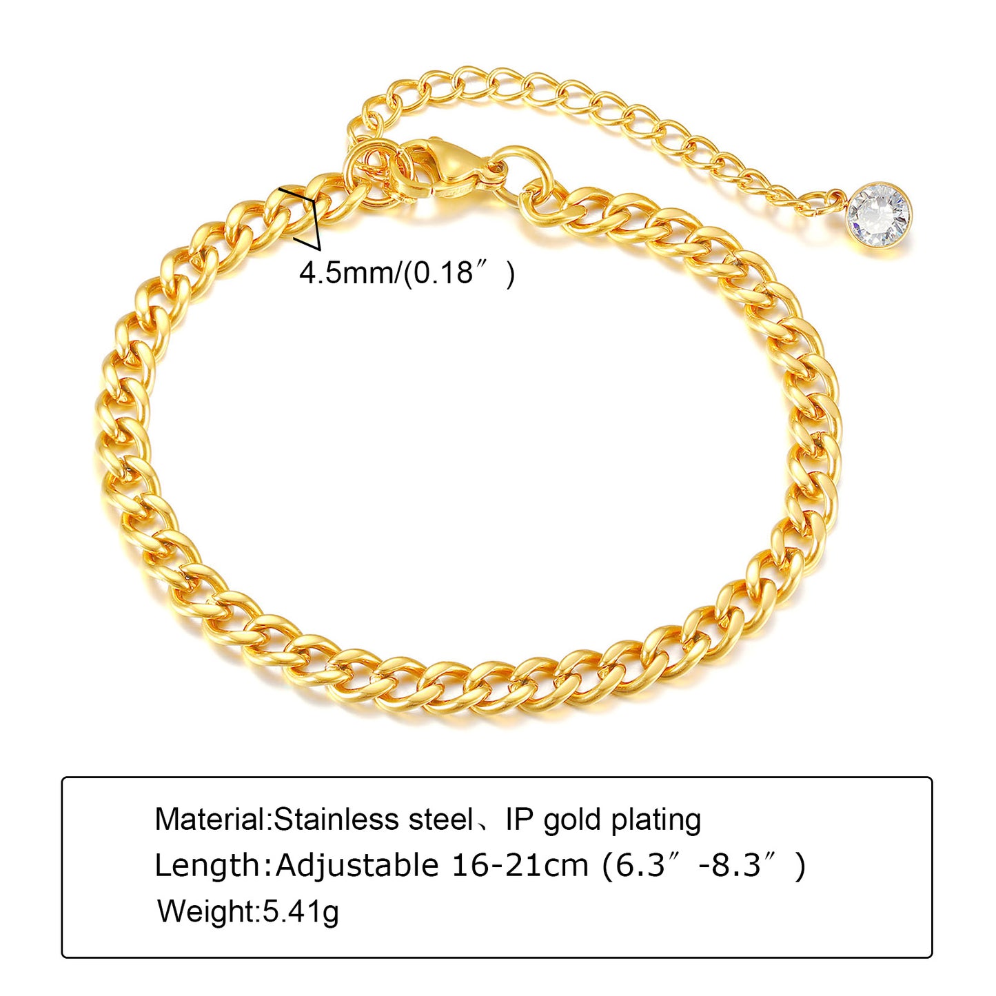 Wholesale Simple Style Geometric Stainless Steel 18k Gold Plated Zircon Bracelets