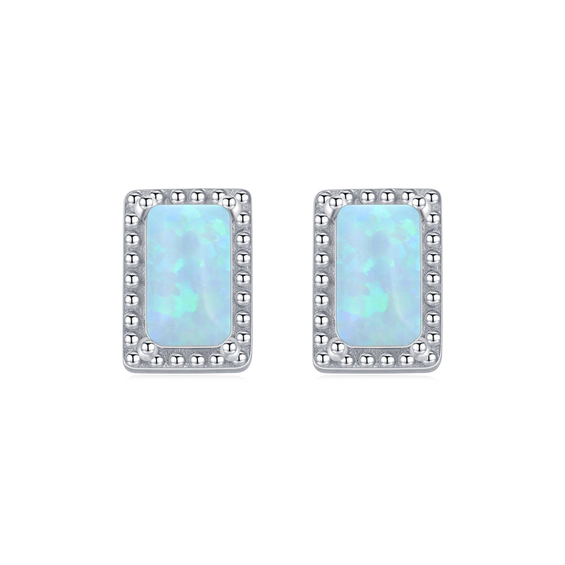 Elegant Rectangle Sterling Silver Inlay Opal Zircon Rhodium Plated Women's Rings Earrings