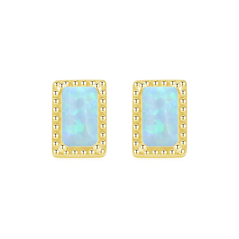 Elegant Rectangle Sterling Silver Inlay Opal Zircon Rhodium Plated Women's Rings Earrings