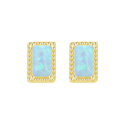 Elegant Rectangle Sterling Silver Inlay Opal Zircon Rhodium Plated Women's Rings Earrings