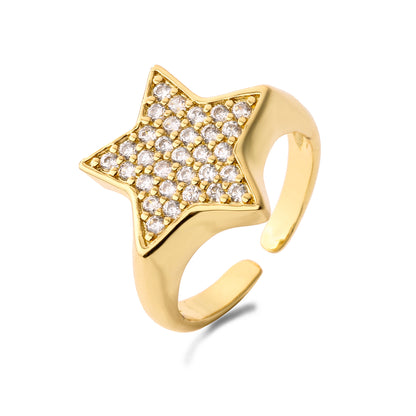 Novelty Star Heart Shape Copper Plating Inlay Zircon Open Ring