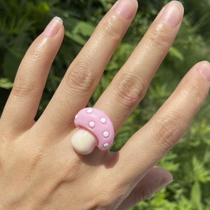 Cute Mushroom Synthetic Resin Women's Rings