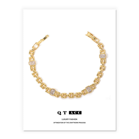 Basic Geometric Copper Plating Inlay Zircon 18k Gold Plated Bracelets