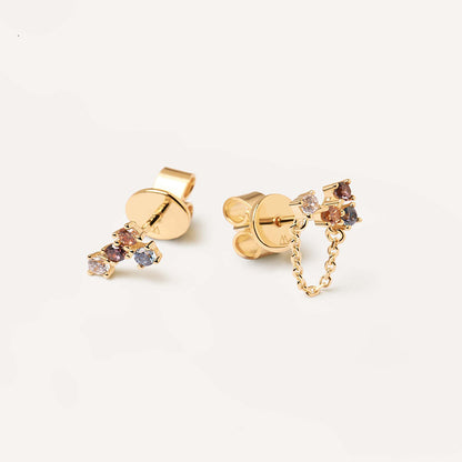 1 Pair Simple Style Multicolor Sterling Silver Plating Inlay Rhinestones 18k Gold Plated Earrings