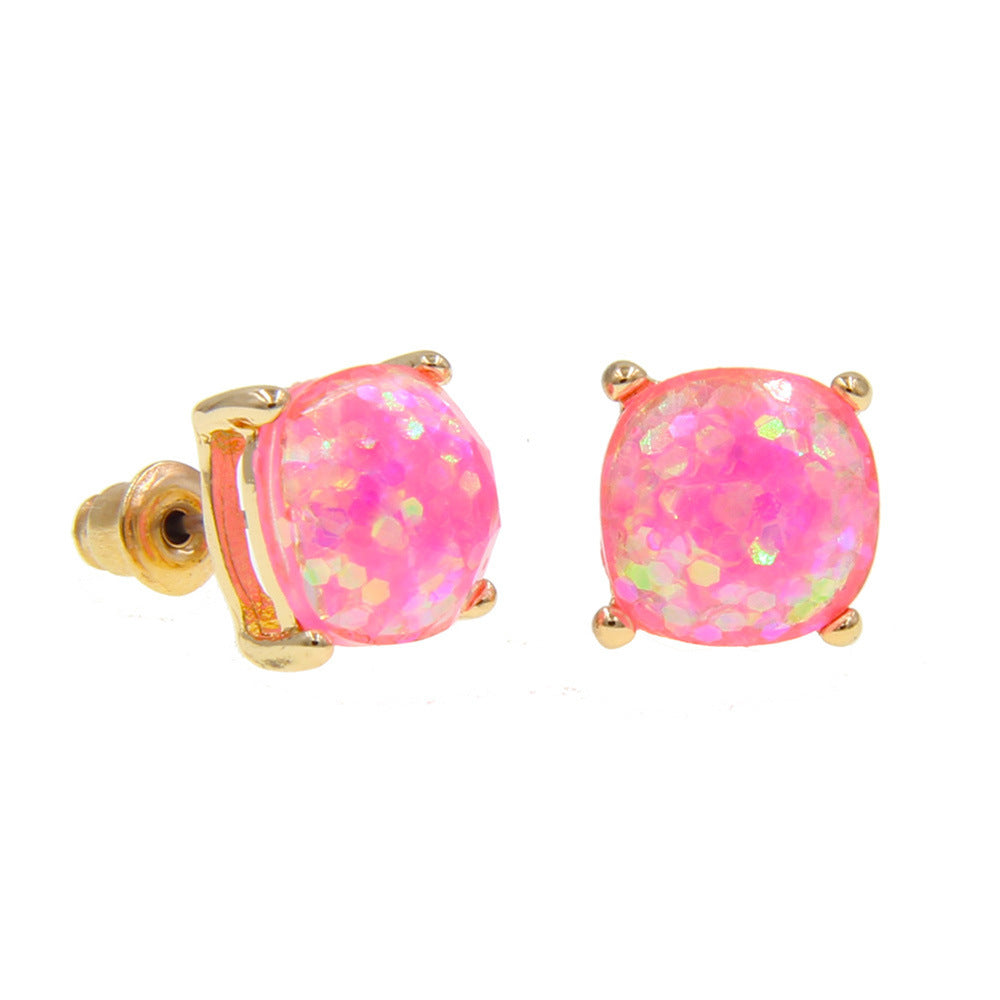 Wholesale Jewelry 1 Pair Fairy Style Square Alloy Artificial Gemstones Ear Studs