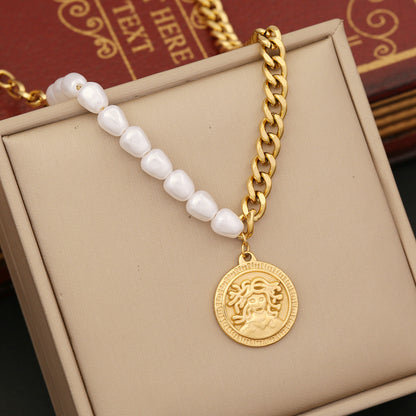 Wholesale Baroque Style Irregular Cross Heart Shape Stainless Steel Imitation Pearl Necklace