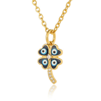 Retro Romantic Palm Eye Copper Plating Inlay Zircon Gold Plated Pendant Necklace