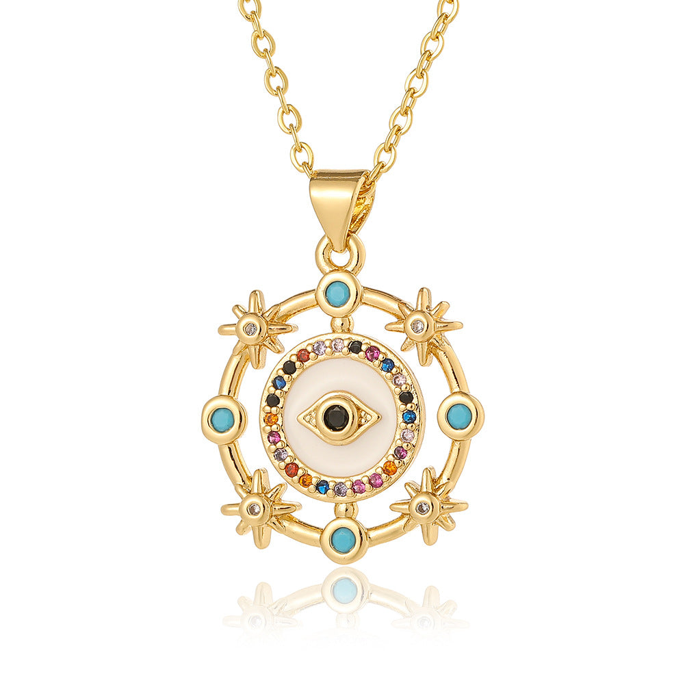 Retro Romantic Palm Eye Copper Plating Inlay Zircon Gold Plated Pendant Necklace