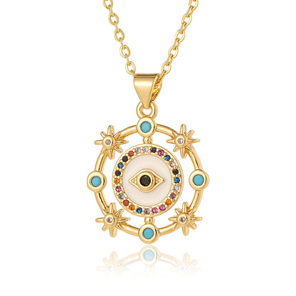 Retro Romantic Palm Eye Copper Plating Inlay Zircon Gold Plated Pendant Necklace