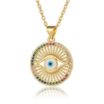 Retro Romantic Palm Eye Copper Plating Inlay Zircon Gold Plated Pendant Necklace