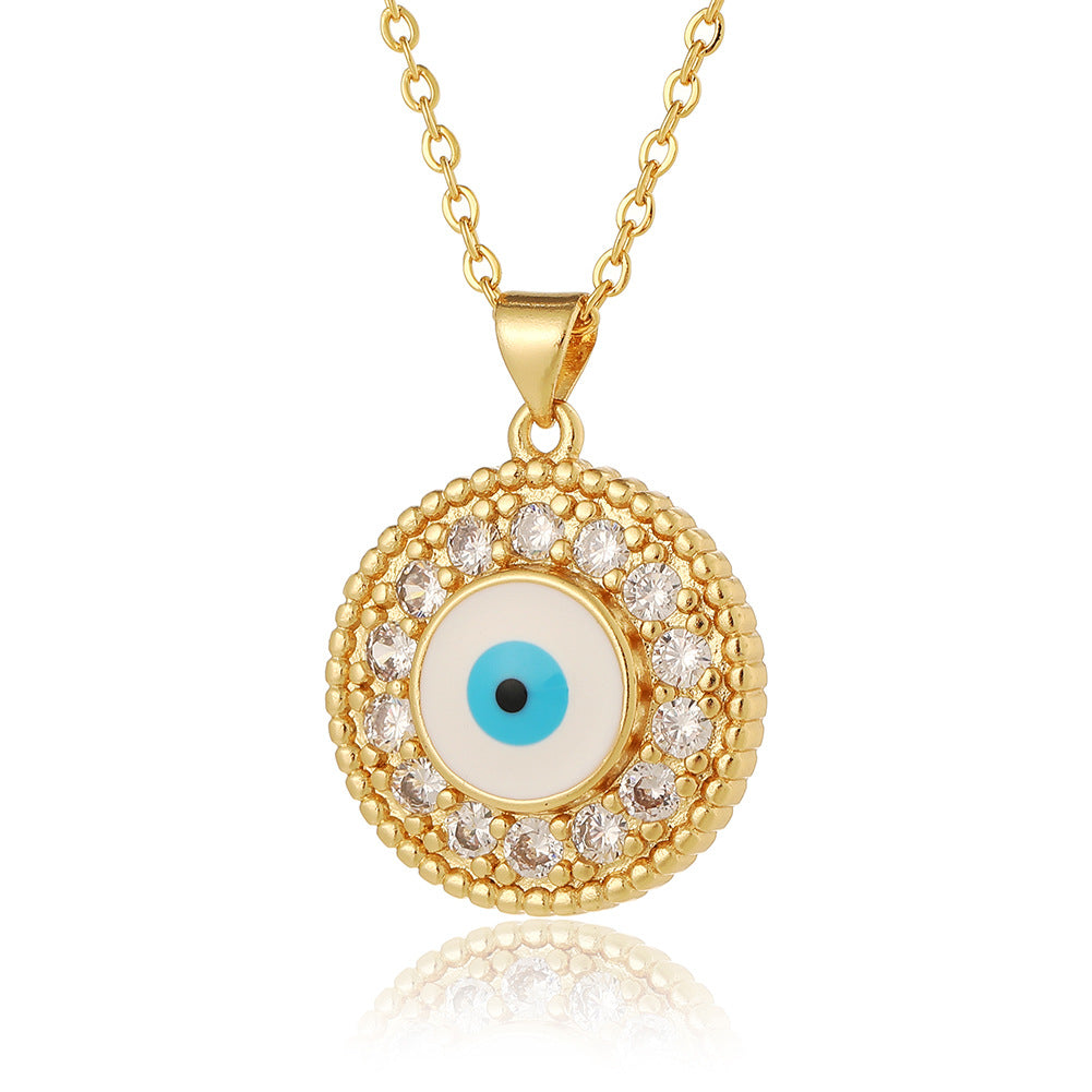 Retro Romantic Palm Eye Copper Plating Inlay Zircon Gold Plated Pendant Necklace