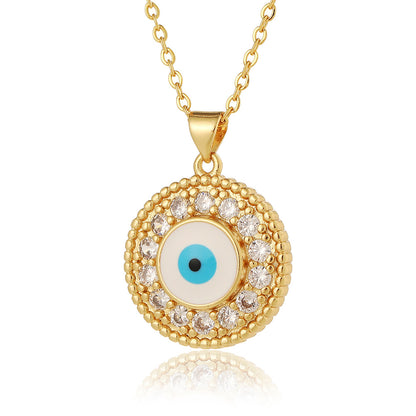 Retro Romantic Palm Eye Copper Plating Inlay Zircon Gold Plated Pendant Necklace