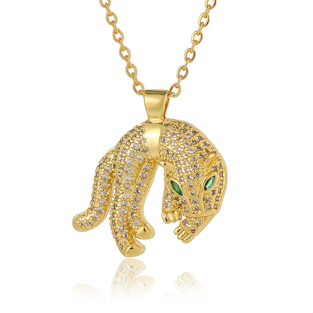 Retro Animal Copper Plating Inlay Zircon Gold Plated Pendant Necklace