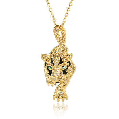 Retro Animal Copper Plating Inlay Zircon Gold Plated Pendant Necklace