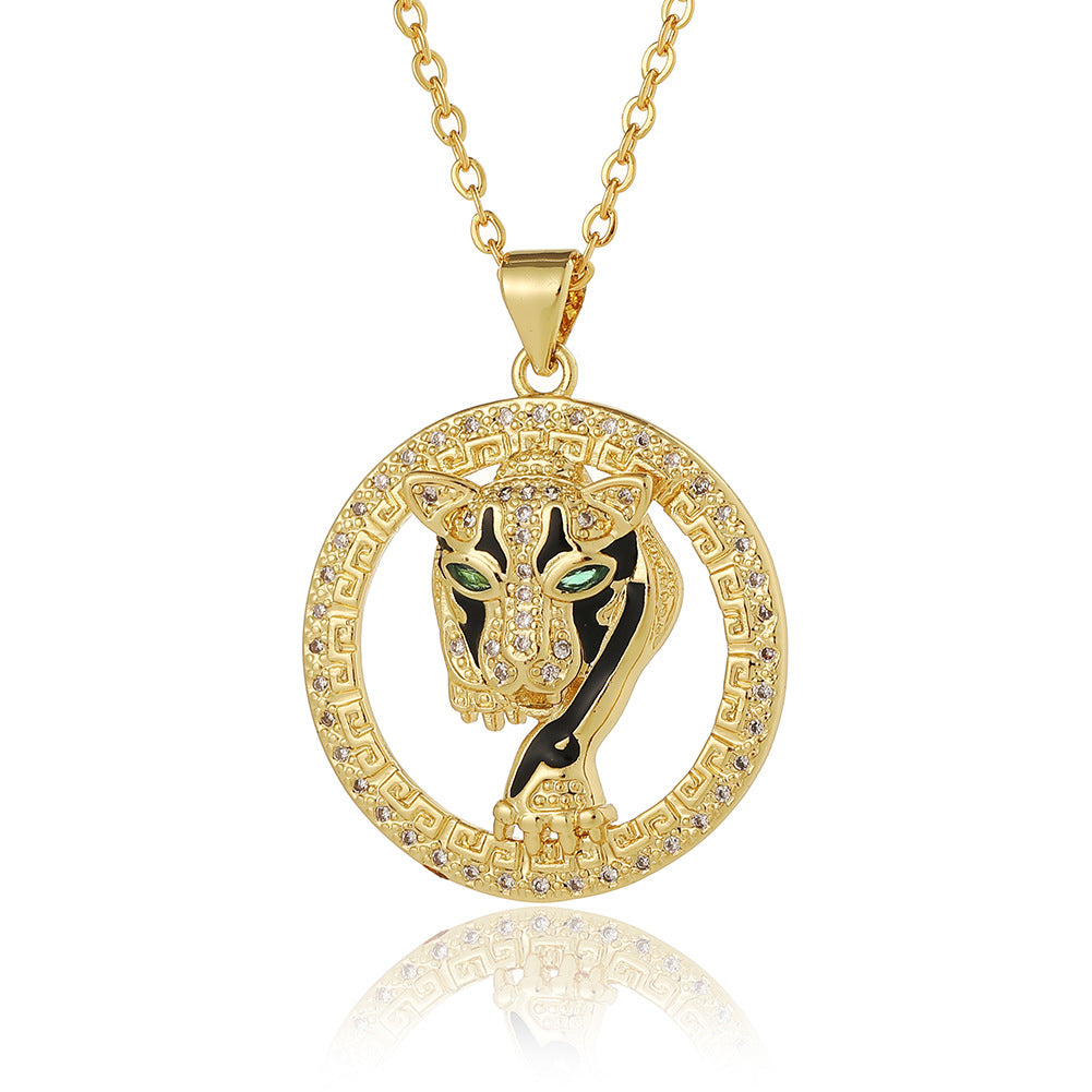 Retro Animal Copper Plating Inlay Zircon Gold Plated Pendant Necklace