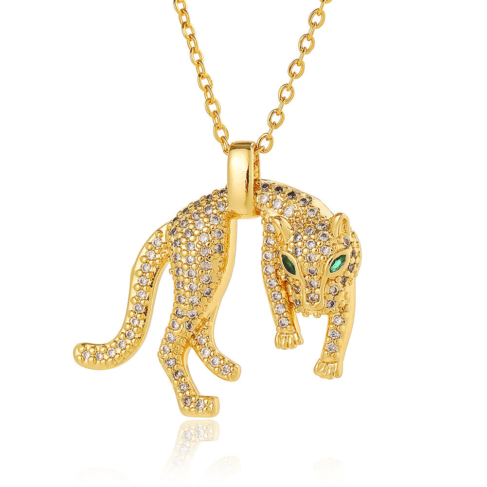 Retro Animal Copper Plating Inlay Zircon Gold Plated Pendant Necklace