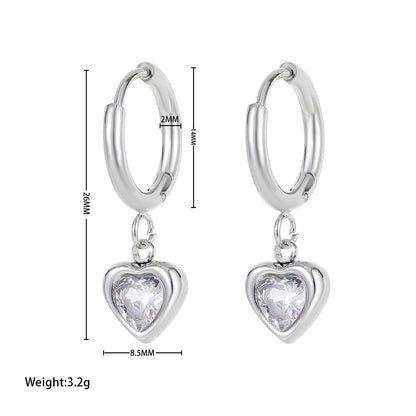 1 Pair Sweet Heart Shape Plating Inlay Titanium Steel Zircon Drop Earrings