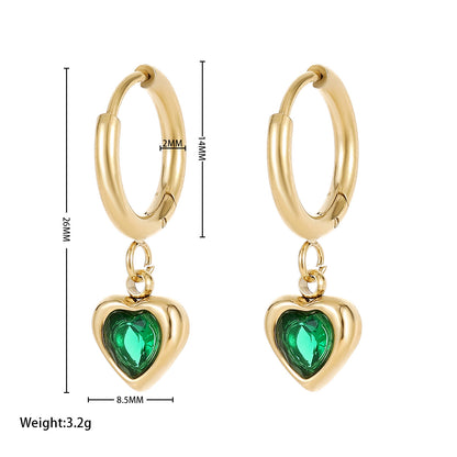 1 Pair Sweet Heart Shape Plating Inlay Titanium Steel Zircon Drop Earrings