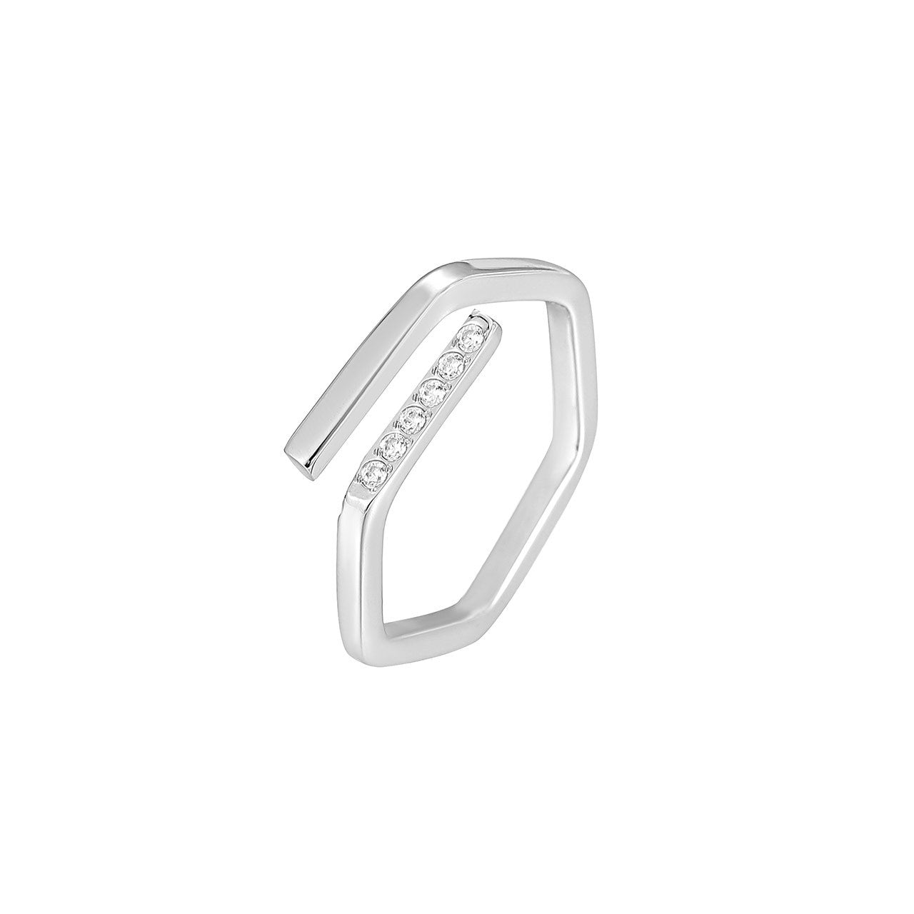 Simple Style Geometric Titanium Steel Asymmetrical Inlay Artificial Diamond Open Ring