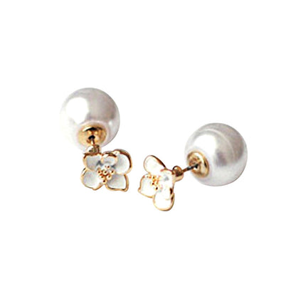 Temperament Small Zouju Flower Pearl Alloy Earrings