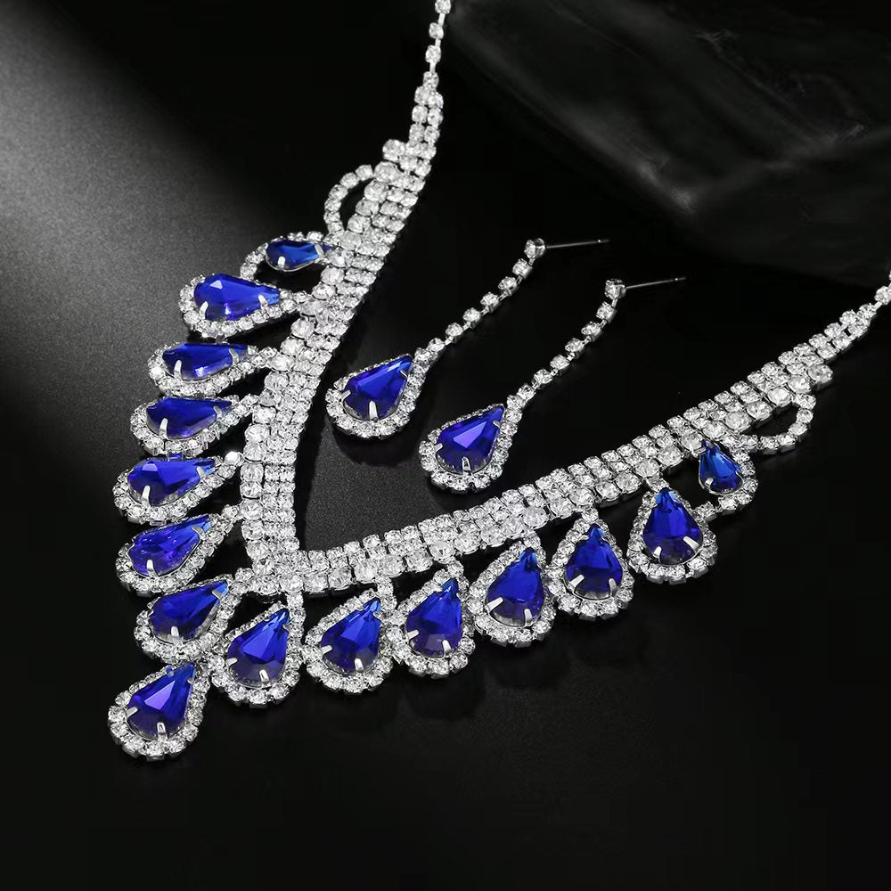 Fashion Claw Chain Rhinestone Zircon Angel Tear Drop Necklace Earrings Bridal Jewelry Set