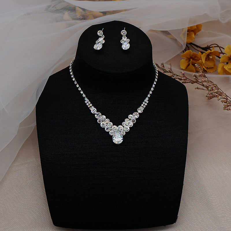 Fashion Claw Chain Rhinestone Zircon Angel Tear Drop Necklace Earrings Bridal Jewelry Set