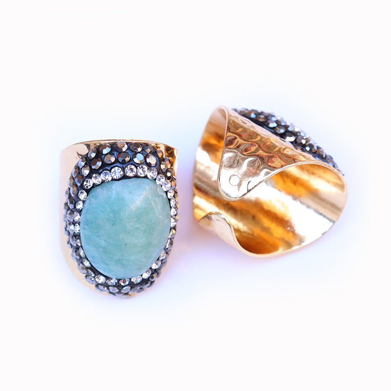 Casual Irregular Agate Brass Natural Stone Wholesale Open Ring