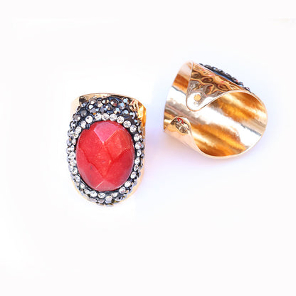 Ethnic Style Oval Natural Stone Open Ring