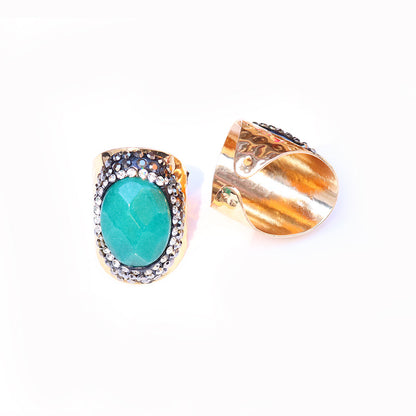 Casual Irregular Agate Brass Natural Stone Wholesale Open Ring