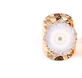 Casual Irregular Agate Brass Natural Stone Wholesale Open Ring