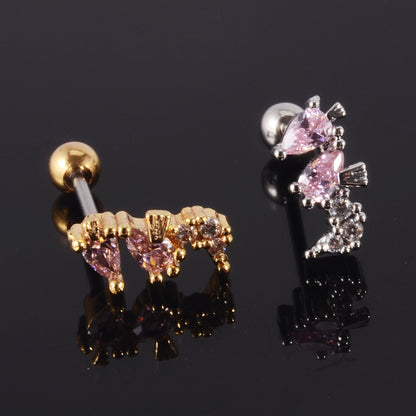 1 Piece Retro Starfish Crab Stainless Steel Copper Inlay Zircon Ear Studs